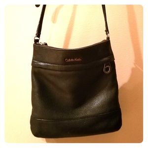 Calvin Klein black peppled leather crossbody